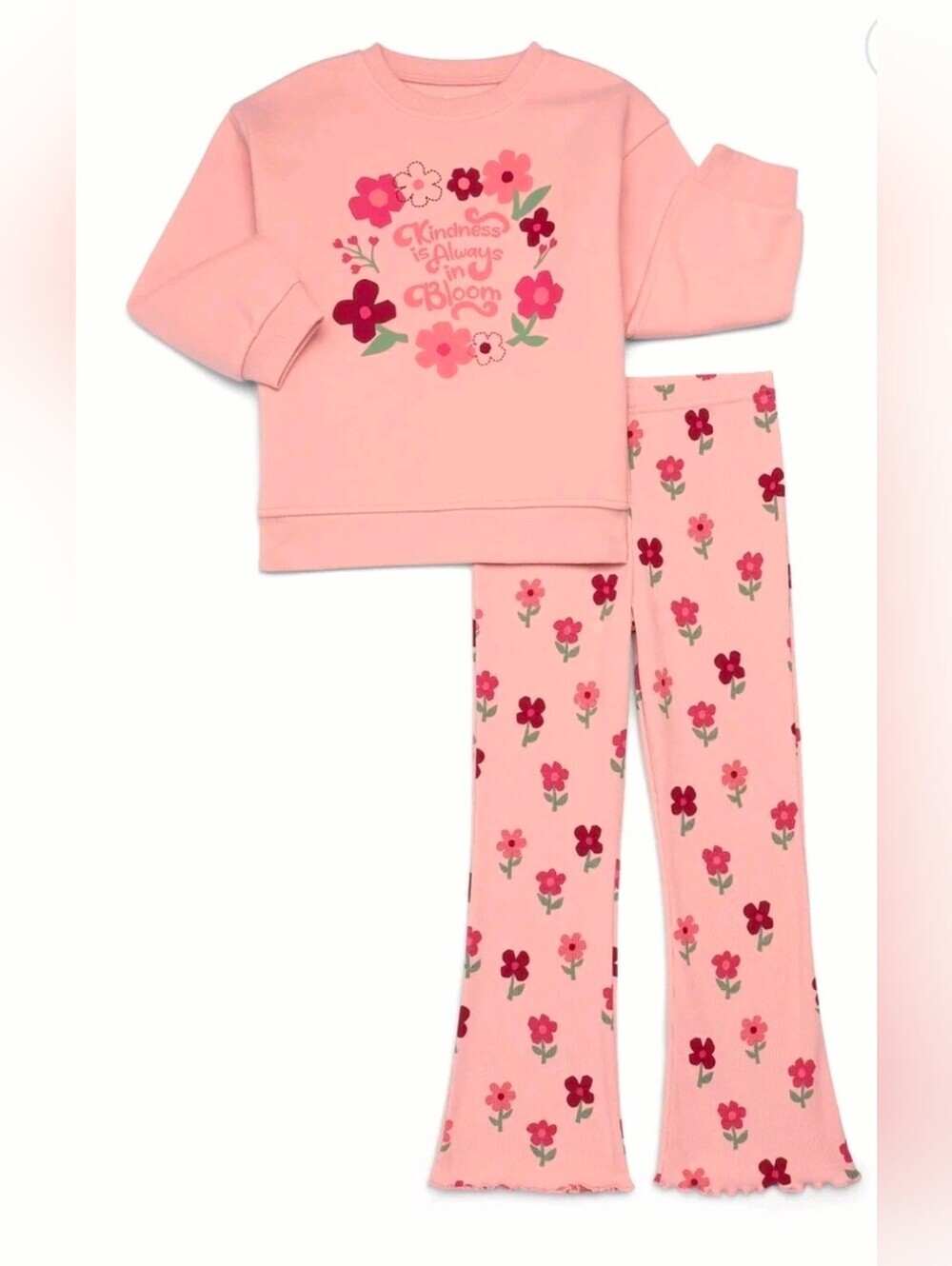 New Little Girls 2 pc Sweatshirt and Flare Leggings Set Kindness is bloom Size 4